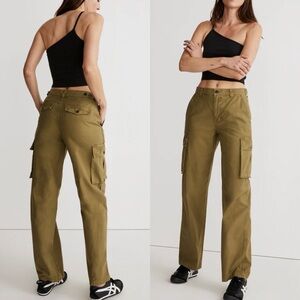 Madewell Garment-Dyed Low-Slung Straight Cargo Pants Utility Olive Green 29